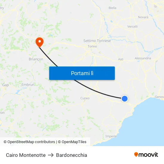 Cairo Montenotte to Bardonecchia map