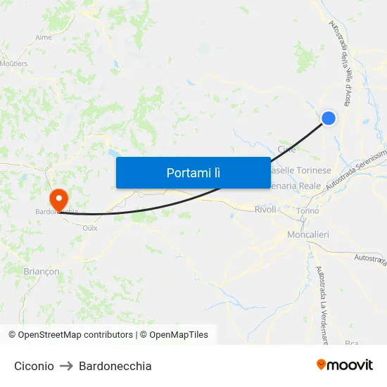 Ciconio to Bardonecchia map
