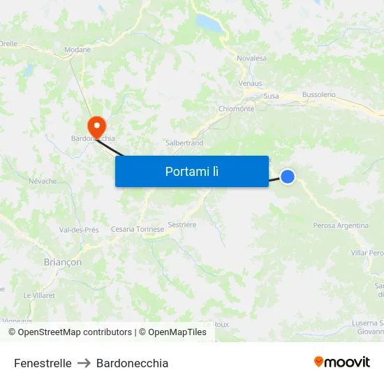 Fenestrelle to Bardonecchia map