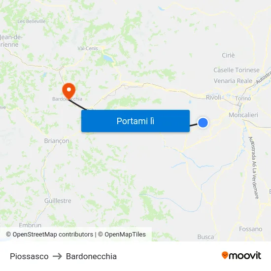 Piossasco to Bardonecchia map