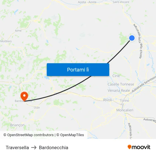 Traversella to Bardonecchia map