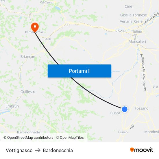 Vottignasco to Bardonecchia map