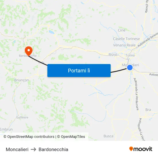 Moncalieri to Bardonecchia map