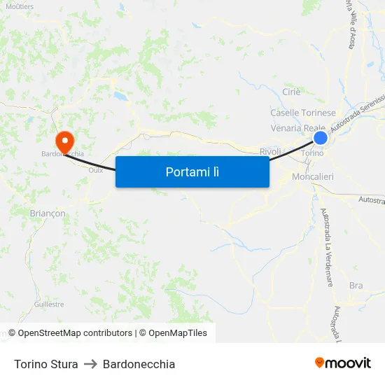 Torino Stura to Bardonecchia map