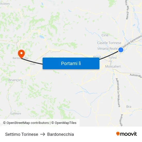 Settimo Torinese to Bardonecchia map