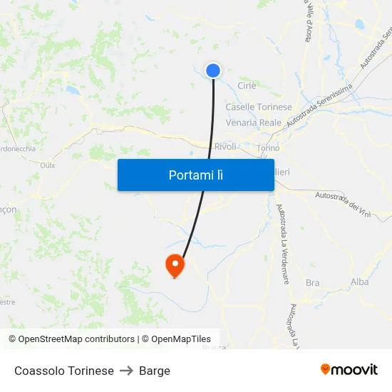 Coassolo Torinese to Barge map
