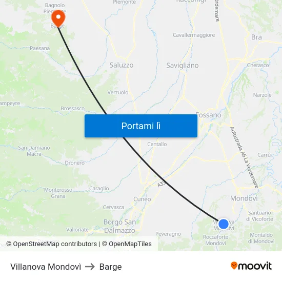 Villanova Mondovì to Barge map