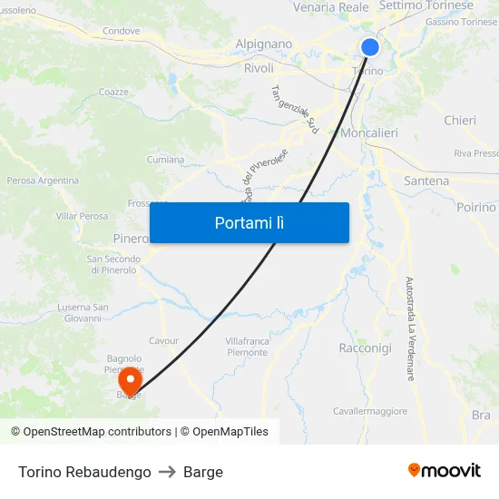 Torino Rebaudengo to Barge map