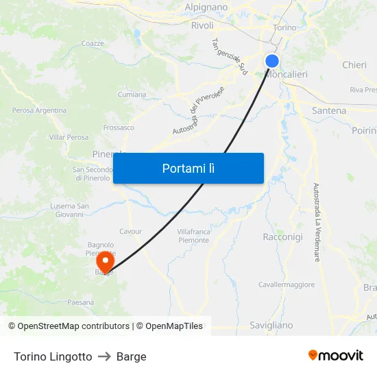Torino Lingotto to Barge map