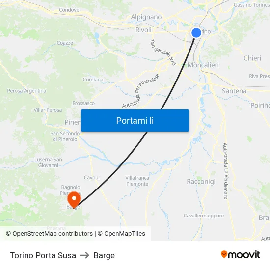 Torino Porta Susa to Barge map