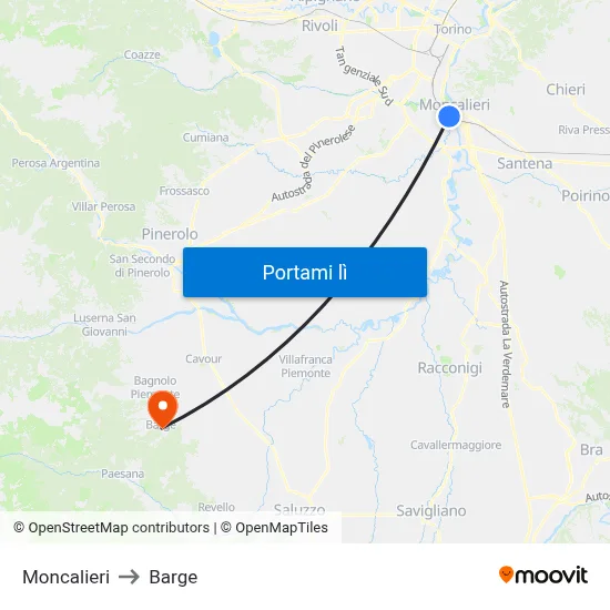 Moncalieri to Barge map