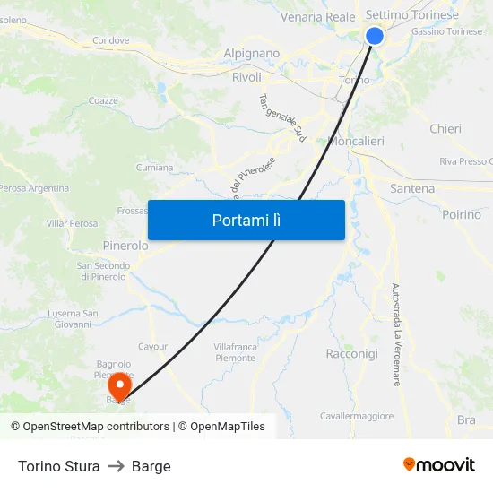 Torino Stura to Barge map