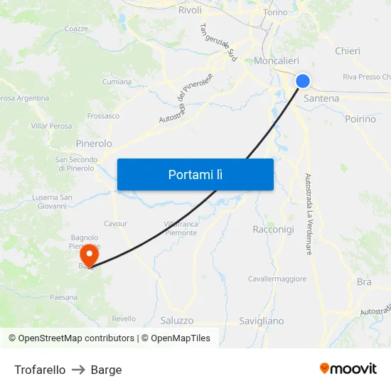 Trofarello to Barge map