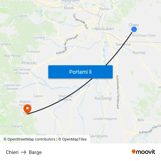 Chieri to Barge map