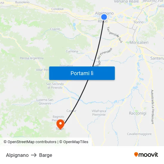 Alpignano to Barge map