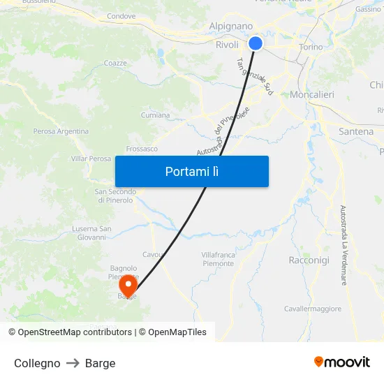 Collegno to Barge map