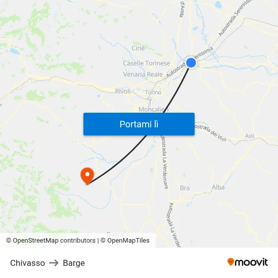 Chivasso to Barge map