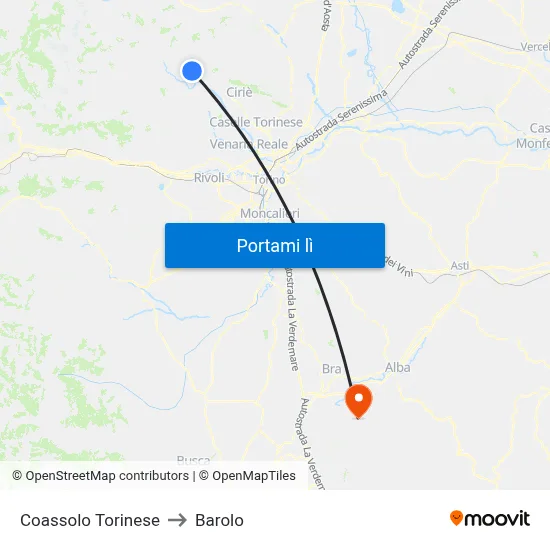 Coassolo Torinese to Barolo map