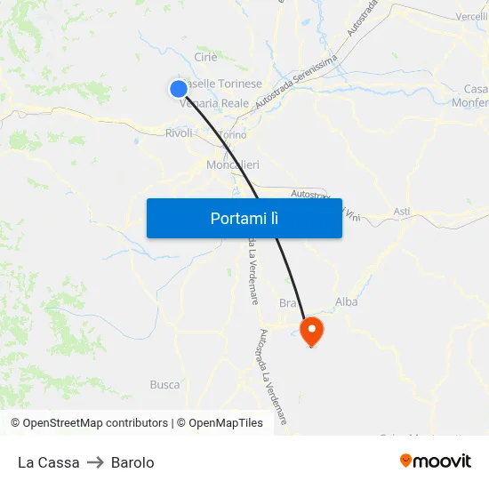 La Cassa to Barolo map