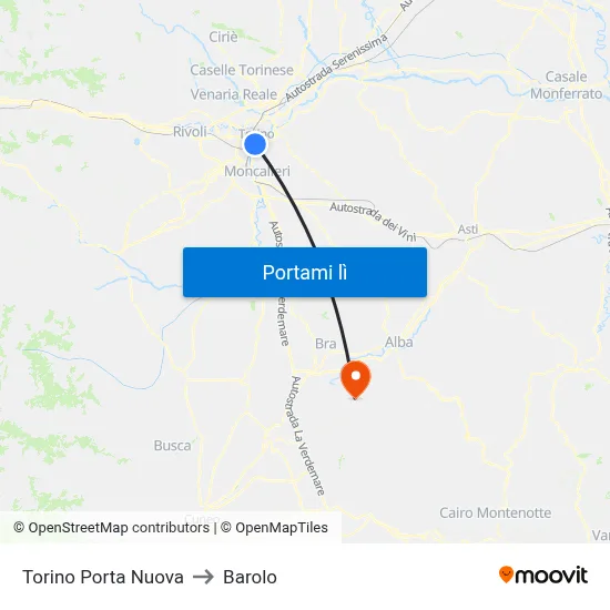 Torino Porta Nuova to Barolo map