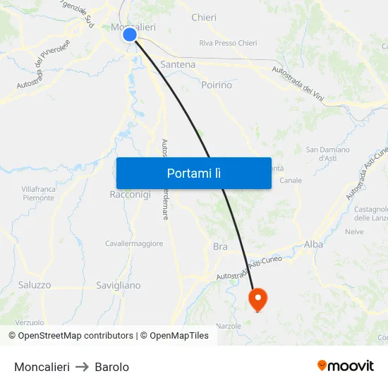 Moncalieri to Barolo map
