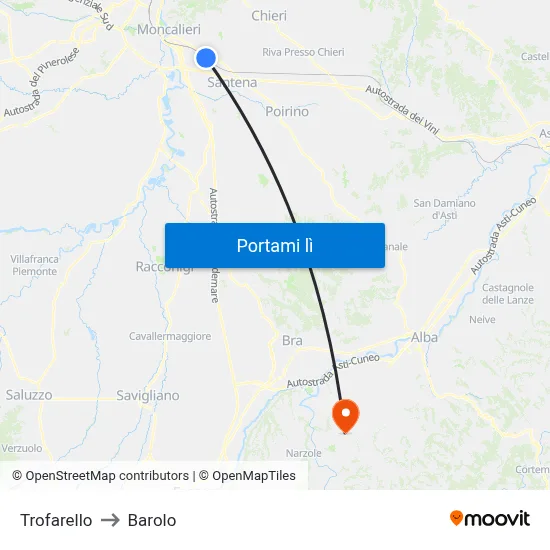 Trofarello to Barolo map