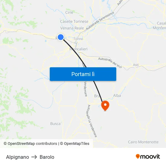 Alpignano to Barolo map