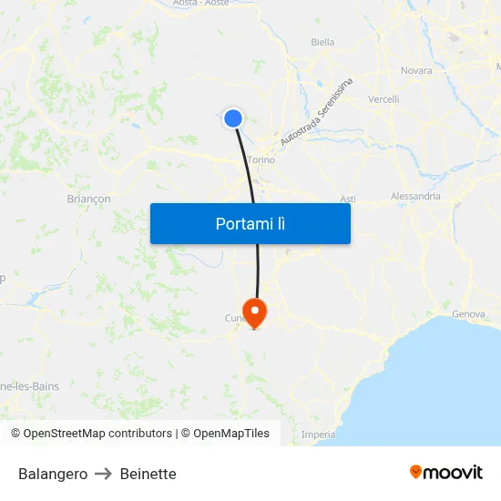 Balangero to Beinette map