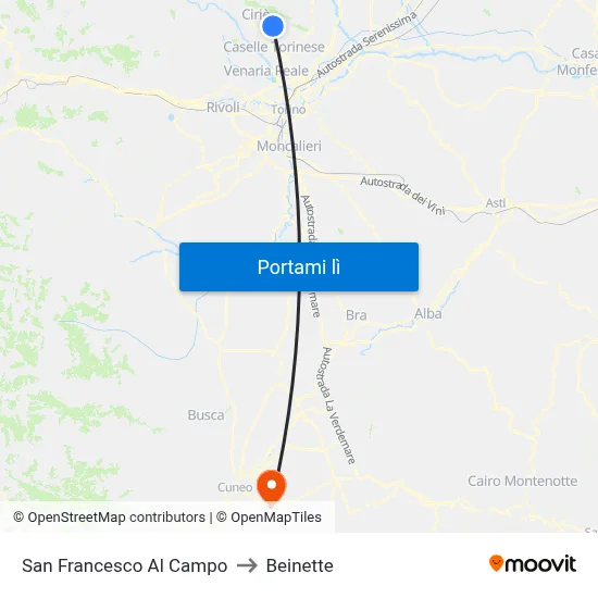 San Francesco Al Campo to Beinette map