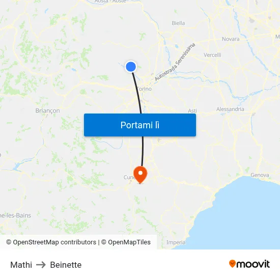Mathi to Beinette map