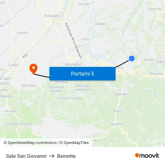 Sale San Giovanni to Beinette map