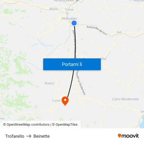 Trofarello to Beinette map