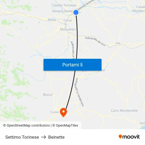 Settimo Torinese to Beinette map