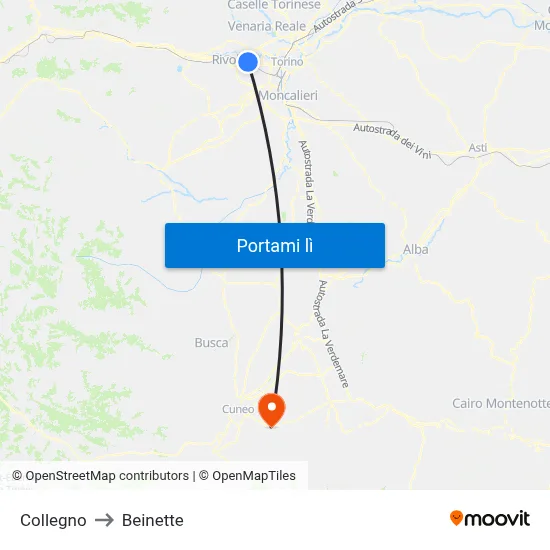 Collegno to Beinette map