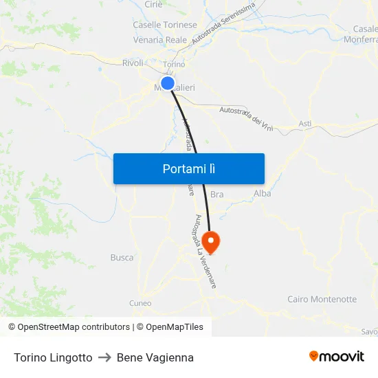 Torino Lingotto to Bene Vagienna map