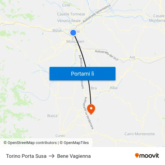Torino Porta Susa to Bene Vagienna map