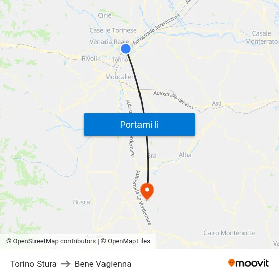 Torino Stura to Bene Vagienna map