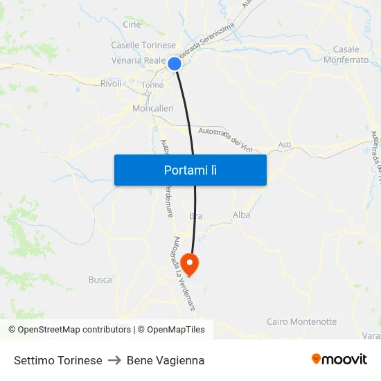 Settimo Torinese to Bene Vagienna map