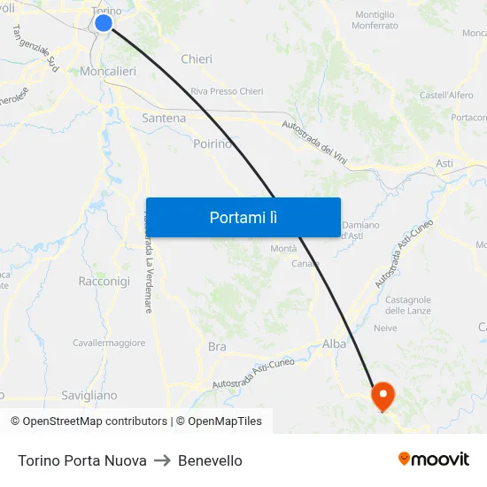 Torino Porta Nuova to Benevello map
