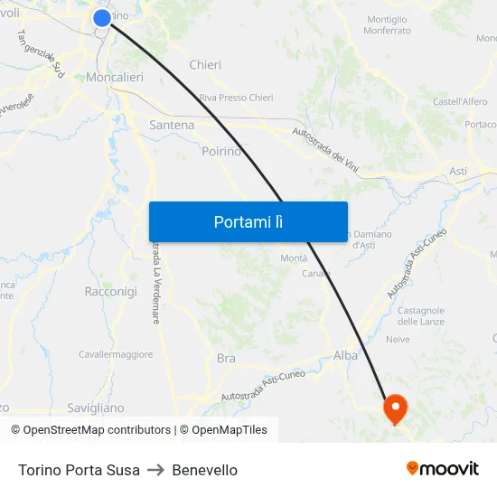 Torino Porta Susa to Benevello map