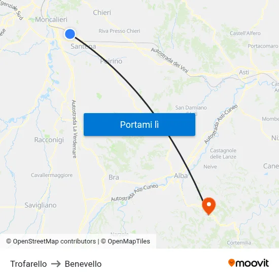 Trofarello to Benevello map