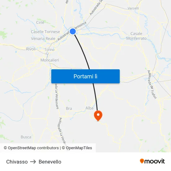 Chivasso to Benevello map