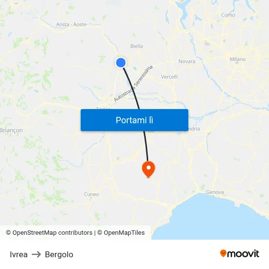 Ivrea to Bergolo map