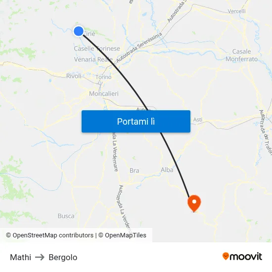 Mathi to Bergolo map