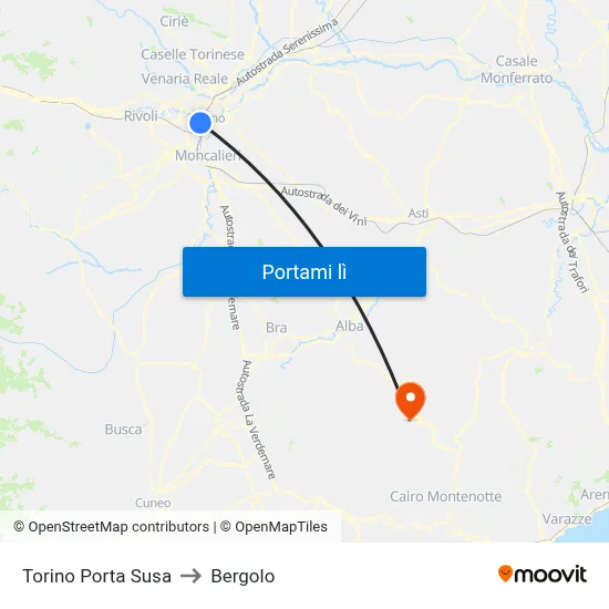 Torino Porta Susa to Bergolo map