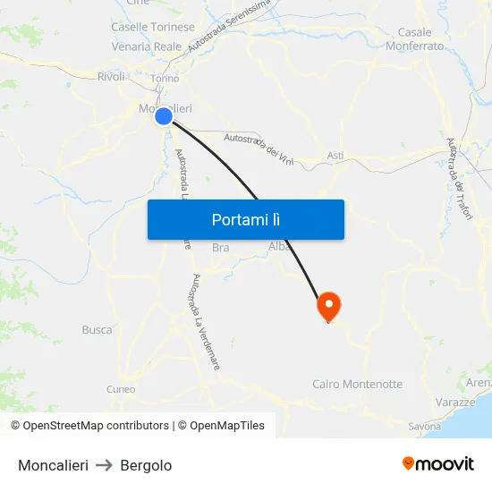 Moncalieri to Bergolo map