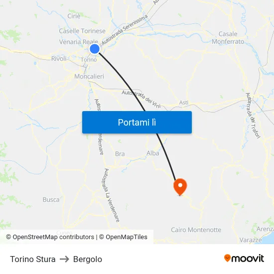 Torino Stura to Bergolo map