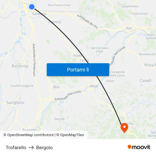 Trofarello to Bergolo map