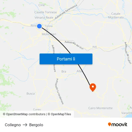 Collegno to Bergolo map