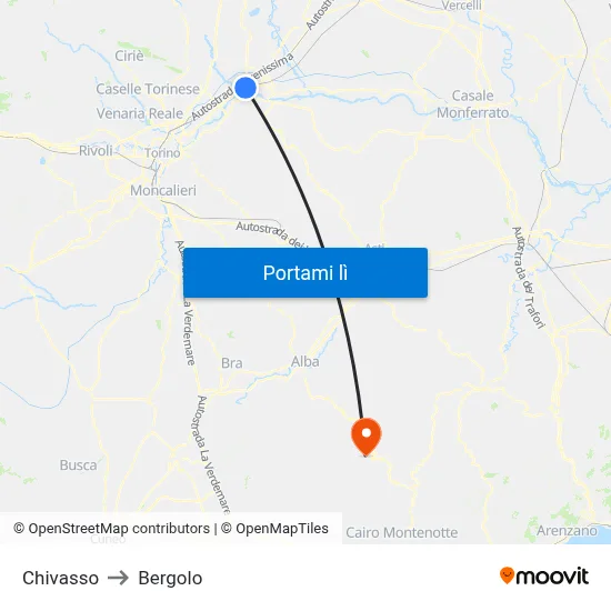 Chivasso to Bergolo map